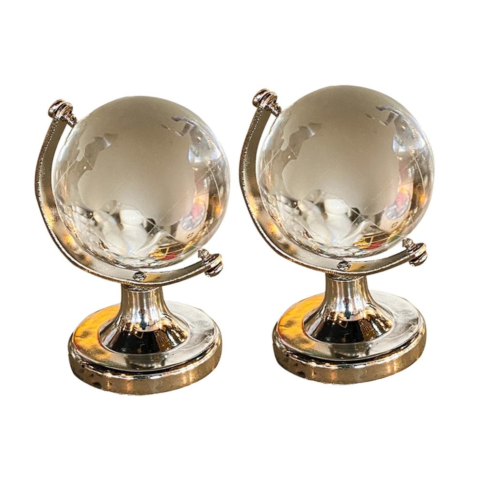 Alasum 2pcs Creative Mini Crystal Globes Desktop Ornaments with Strong Base Smooth Borosilicate Glass Decorative Globes for Home Office Store Desk Decor