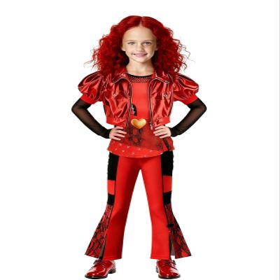 ACLGCSU Red Costume for Girls, 4PCS Kids Rise of Red Costume Halloween Cosplay Party (with Wig)