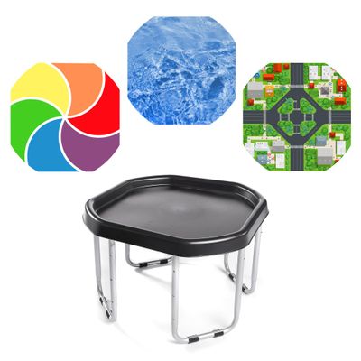 MEKA Tuff Tray and Stand with 3 Play Mats, Sensory Table for Kids with Road, Water, and Color Themes, Indoor Outdoor Play Table for Home or Classroom ((Black, Small 28" x 28"))