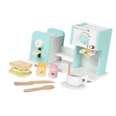 Simhoa Kids Wooden Coffee Maker Toy Imaginative Interactive Game Skill Development Smooth Ideal Gift Comfortable Coffee Machine Toy
