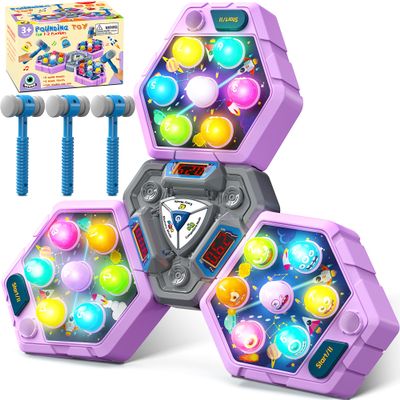 Whack Game Mole, Game 3+ Year Old, 3 Year Old Boy, 4 Year Old Toy, Gift for 3 Year Old, Boys Toys Age 4-6, 3-Players Whack Toy with 3 Modes, 7 Speeds, Light&Sounds, Birthday Gift for Todder(Purple)