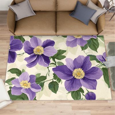 Retro Floral Area Rugs 4x5 - Rustic Flowers Rug for Entryway, Purple Floral Washable Entry Way Rugs Kids Carpet for Inside House Playroom Living Room End Table Nursery