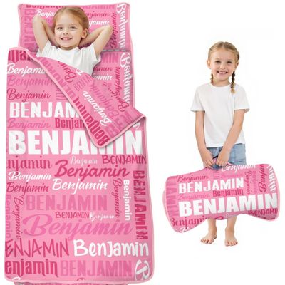 Personalized Toddler Nap Mat with Name  Custom Monogrammed Sleeping Bag with Pillow & Blanket for Kids  Soft, Roll Up Portable Nap Mats for Daycare, Preschool & Kindergarten
