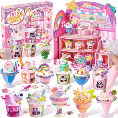 Cleboen Mini Dessert House DIY Toy Set, Making 24 Miniature Food Desserts, Resin & Clay Kitchen Play Food DIY Craft Kit for Kids Aged 8+, Ideal Girls Gift for Birthday Christmas, Not Edible