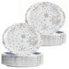 100Pcs Large Christmas Oval Paper Plates, 12"x10" Blue Silver Snowflake Dinner Plates Heavy Duty Disposable Dinnerware Set for Xmas Winter Wonderland Holiday Party Supplies Kitchen Table Decor view 1