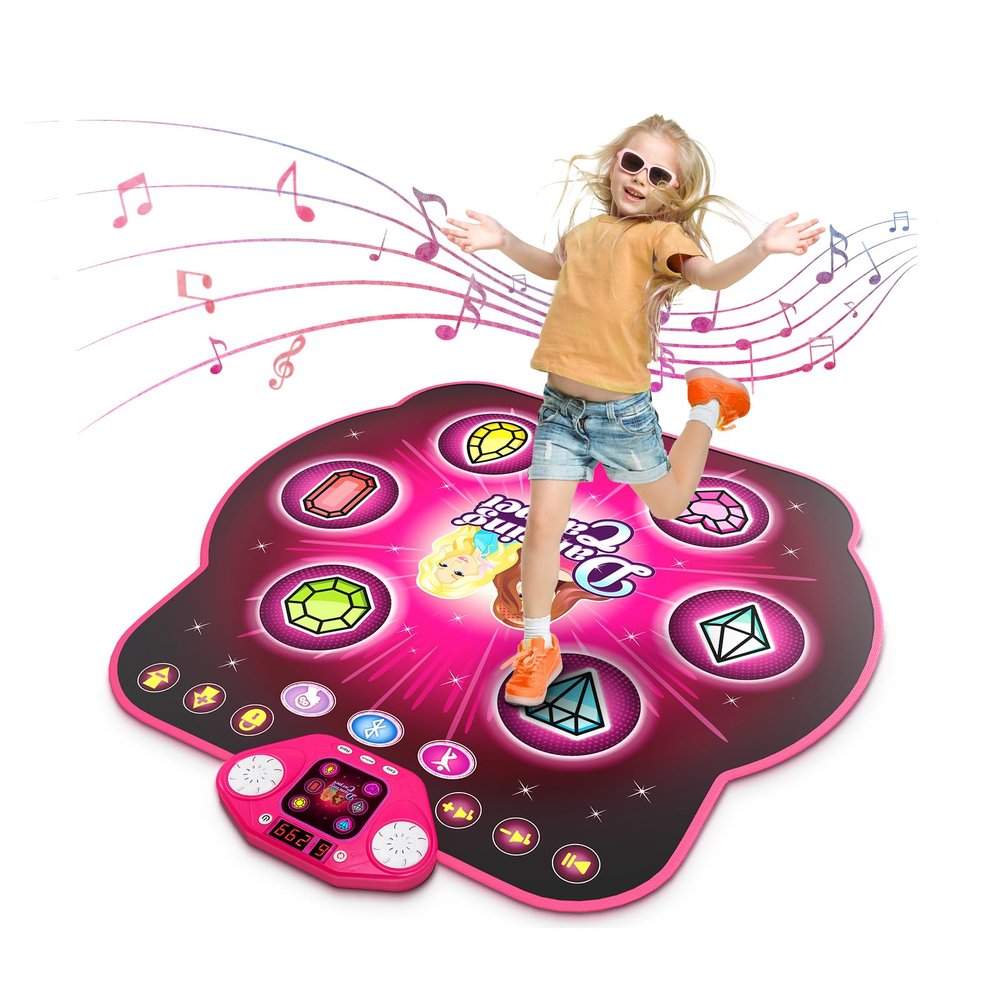 WAYKEE Dance Mat Toys for 3-12 Year Old Girls, Dance Mats for Kids with Wireless Bluetooth, Light-up 6-Button & 5 Game Modes Kids Dance Mat, Birthday Toys Gifts for 3 4 5 6 7 8 9 10+ Year Old Girls