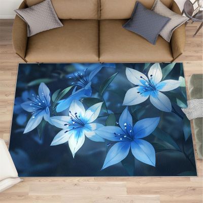 HYGIUID Modern Floral Area Rug 5x6 - Abstract Flowers Area Rugs for Kitchen, Twilight Lilies Bedroom Area Rug Kids Low Pile Rug for Indoor Outdoor Hardwood Floors Home Decor