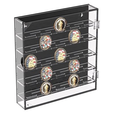 5-Tier Acrylic Coin Display Case with Door, Holds 45, 10.2 X 11.8 X 2 in