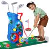 Beautiq Toddler Golf Set with Shoulder Strap for Kids Ages 2-5, Portable Golf Clubs, Cart & Putting Mat - Indoor Outdoor Sports Toys - Blue view 1