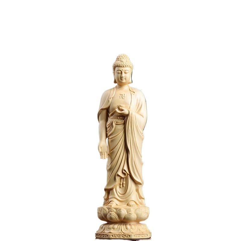 Amitabha Buddha Statue Set, Wood Carving Buddha Figures Kuan yin-Shakyamuni-Mahasthamaprapta Buddha Statue Home Office Decor Sculpture Figurines (Amitabha)