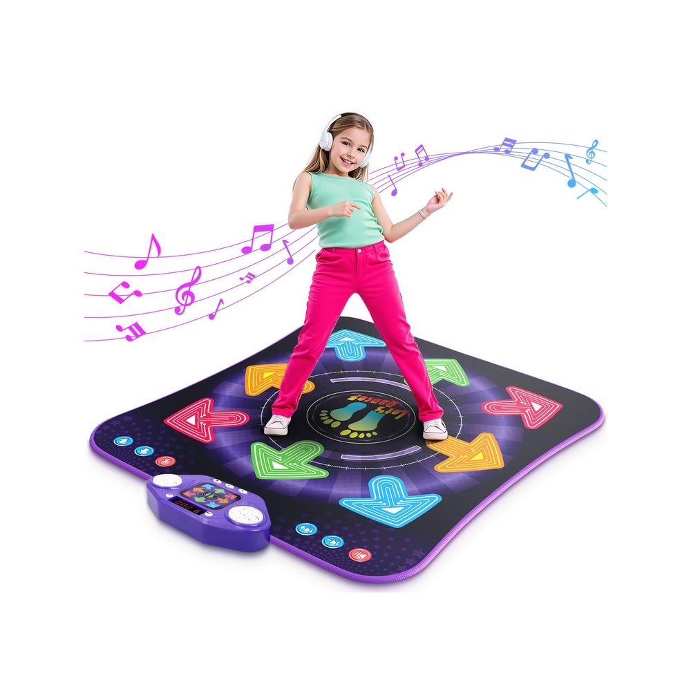 Dance Mat Toys for 3-12 Year Old Kids, Kids Dance Mat with Light-up 8-Button Wireless Bluetooth, Dance Pad Toy with 5 Game Modes, Christmas Birthday Toys Gifts for 3 4 5 6 7 8 9 10+ Year Old Girls