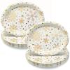100Pcs Large Christmas Oval Paper Plates, 12"x10" White Gold Snowflake Dinner Plates Heavy Duty Disposable Dinnerware Set for Xmas Winter Wonderland Holiday Party Supplies Kitchen Table Decor view 1