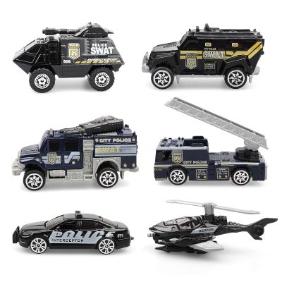 6 Pack Diecast Police Car Toy Set  Mini Alloy Police Vehicles for Boys Ages 3-7, Includes Armored Car, Rescue Truck, Bulletproof SUV, Military Helicopter  Birthday Gift for Kids