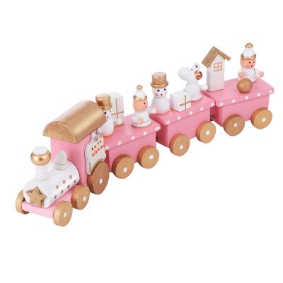 Gatuida Pink Wooden Train, 4-Section Mini Christmas Train, Desktop Decoration, Holiday Decor, 7. 87 X 1. 96 X 1. 22 Inches