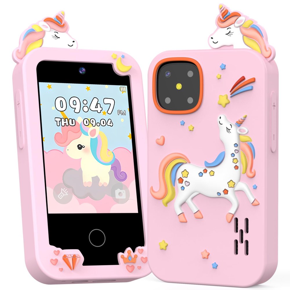 Kids Phone Toys for Girls Age 3 4 5 6 7 8 9, Touchscreen Dual Camera Toddler Learning Play Phone Christmas Birthday Gifts for Kids Age 3-9 with Music Player, Games