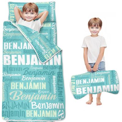 Personalized Toddler Nap Mat with Name  Custom Monogrammed Sleeping Bag with Pillow & Blanket for Kids  Soft, Roll Up Portable Nap Mats for Daycare, Preschool & Kindergarten