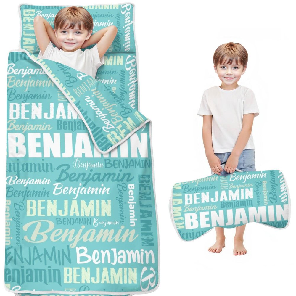 Personalized Toddler Nap Mat with Name  Custom Monogrammed Sleeping Bag with Pillow & Blanket for Kids  Soft, Roll Up Portable Nap Mats for Daycare, Preschool & Kindergarten