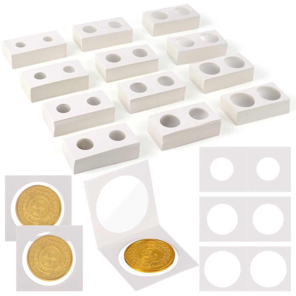 600-Piece Coin Clip Set, 12 Assorted Sizes, Clear 2 X 2 Coin Holders for Dollar, Penny, Quarter, Nickel, and Commemorative Coins
