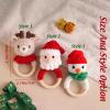 Personalized Baby Name Engraving Christmas Wooden Rattle, Custom Toddler Handmade Crochet Animal Ring Toys (Santa, Snowman, Reindeer) view 2