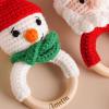 Personalized Baby Name Engraving Christmas Wooden Rattle, Custom Toddler Handmade Crochet Animal Ring Toys (Santa, Snowman, Reindeer) view 4