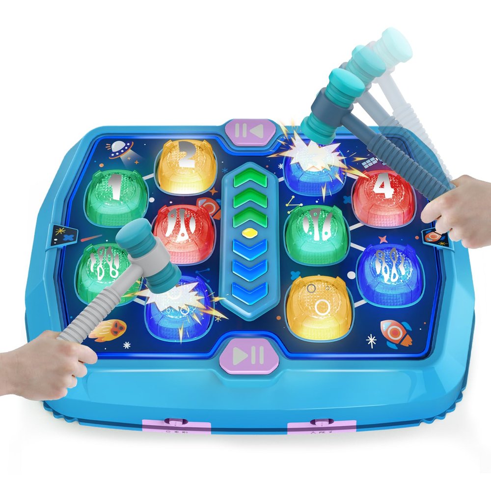 WAYKEE Whack a Game Mole, Toys for 3 4 5 6+ Year Old Boys Girls, Interactive Toddler Boy Girl Toys with 3 Modes & 2 Hammers, Sound & Light, Birthday Xmas Gifts for 3-10 Year Old Boys Girls