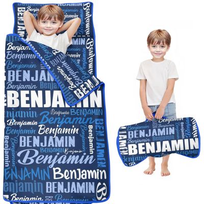 Personalized Toddler Nap Mat with Name  Custom Monogrammed Sleeping Bag with Pillow & Blanket for Kids  Soft, Roll Up Portable Nap Mats for Daycare, Preschool & Kindergarten