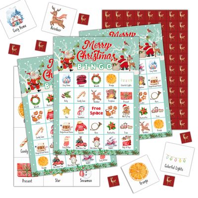 GYNNCRIO Merry Christmas Bingo Games for Adults, Winter Festival Bingo Card Game, for Family Friends, Holiday Party Activities Supplies, 03