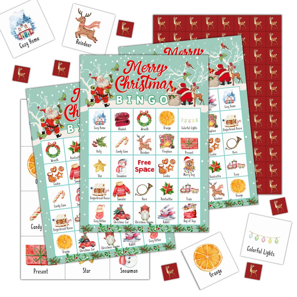 GYNNCRIO Merry Christmas Bingo Games for Adults, Winter Festival Bingo Card Game, for Family Friends, Holiday Party Activities Supplies, 03