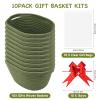 10PACK Baskets for Gifts Empty, 12"x 8"x 5" Woven Gift Baskets with Gift Bags and Bows, Empty Gift Baskets for Christmas, Baby Gift Basket for Nursery, Shelf Small Storage Basket with Handles, Green view 2
