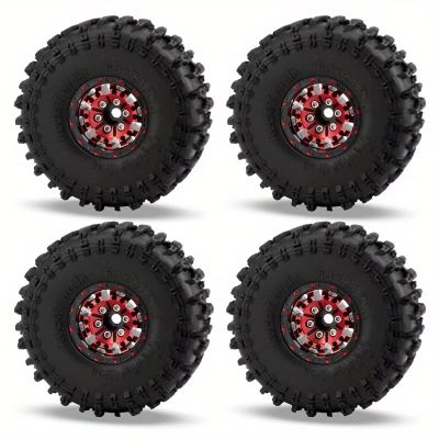 SERBNOPG RC Tires Hub Wheel for Trx4m for Axial for SCX24 1/18 1/24 Aluminum 1.0 Inch Wheel Rim Tires RC Crawler Car 4pcs 1.0 Soft Rubber Upgrade Accessories Parts(Red)