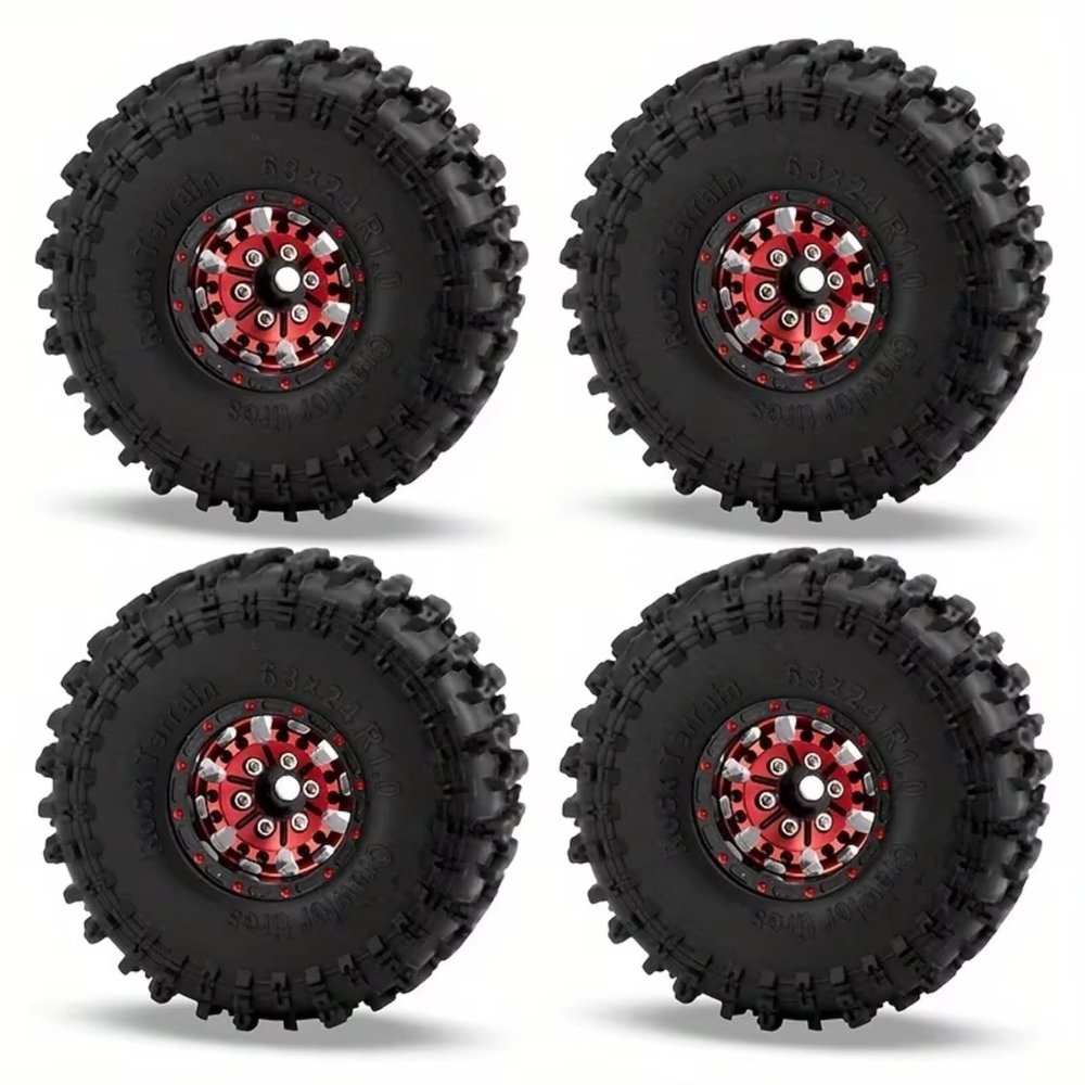 SERBNOPG RC Tires Hub Wheel for Trx4m for Axial for SCX24 1/18 1/24 Aluminum 1.0 Inch Wheel Rim Tires RC Crawler Car 4pcs 1.0 Soft Rubber Upgrade Accessories Parts(Red)