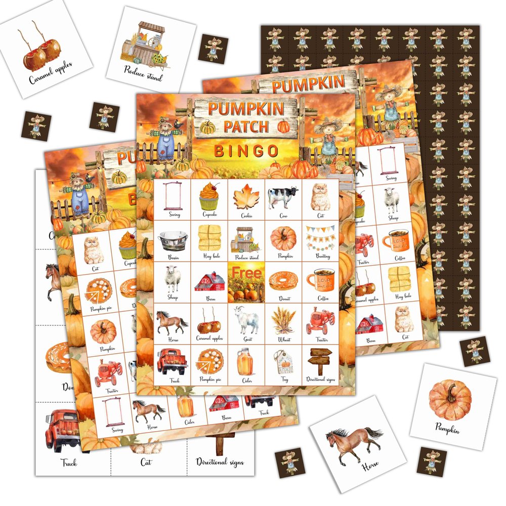 GYNNCRIO Thanksgiving Pumpkin Bingo Games for Adults, Fall Harvest Festival Bingo Card Game, Thanksgiving Gifts for Family Friends, Holiday Party Activities Supplies, 02