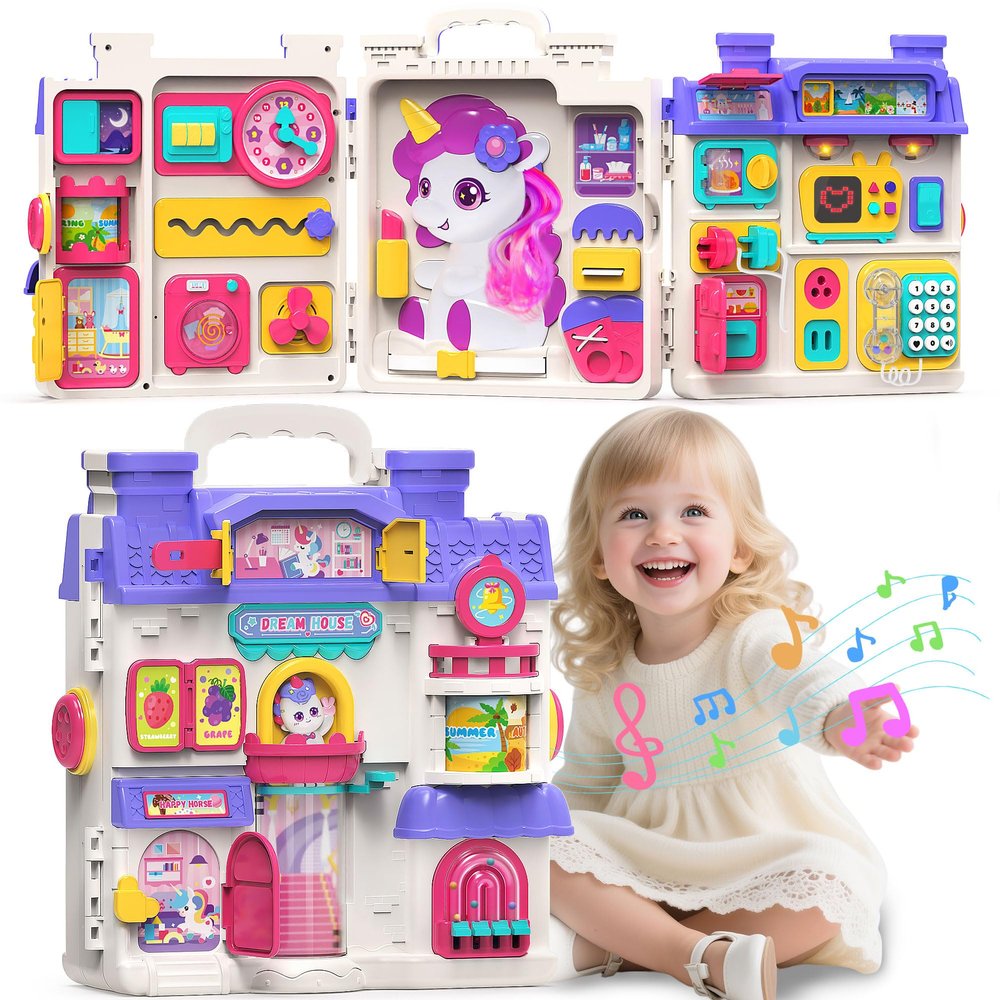 ELFJOY Montessori Toys for 1 Year Old Girl Gifts, Busy Board for 1 2 Year Old - 56+ Activities Bilingual Early Educational Learning Toddler Baby Girl Toys, First Birthday Gifts for 1 2 Year Old Girls