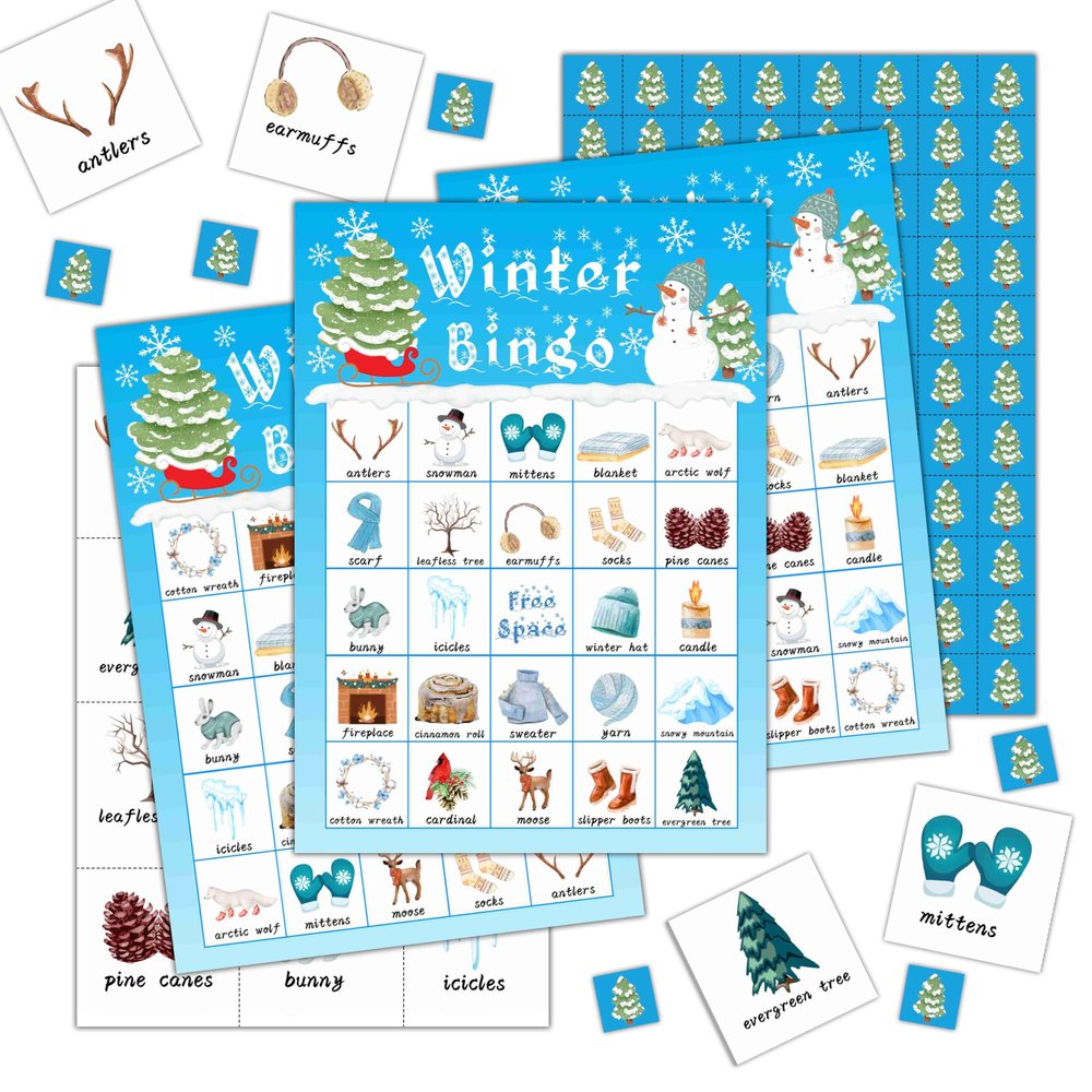 GYNNCRIO Winter Bingo Games for Adults, Snowman Themed Bingo Card Game, for Family Friends, Holiday Party Activities Supplies, 05