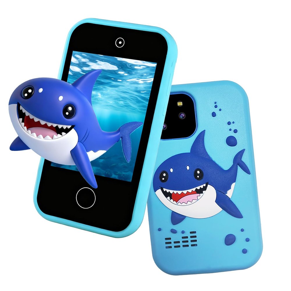 Kids Smart Phone, Shark Toys Phone for Boys 3-12 , Dual Camera, 2.8'' Touchscreen Kid Phones, Educational Toy for Toddler Kids Christmas Birthday Gifts, ABC Learning, Habit Tracker 32 GB Card Blue
