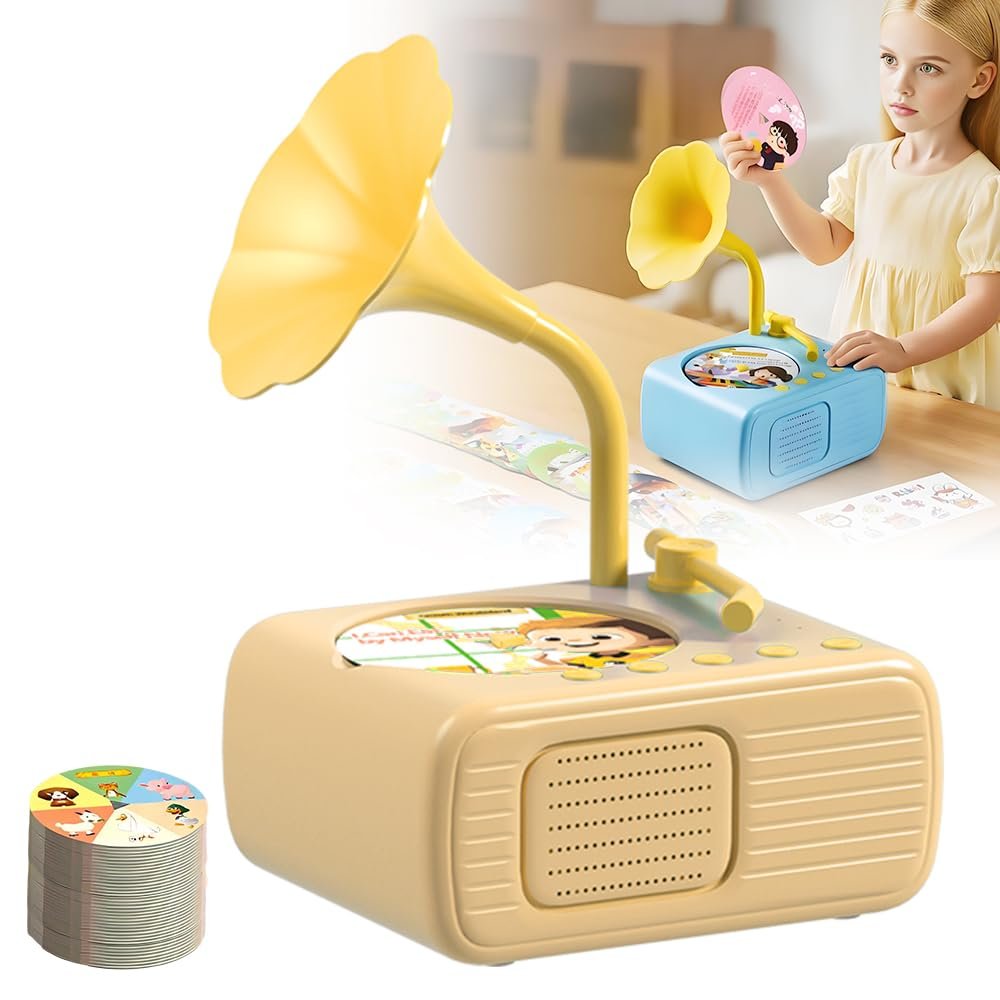 Kids Phonograph with 99 Cards, 2025 Upgraded Kids Storytelling Machine, Education Machine Record Player Music Box, Toddler Toys for Early Learning, Gift for Boys and Girls (Orange)