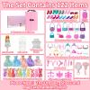 122 Pcs Doll Closet Playset with 11.5 Inch Dolls, Clothes and Accessories, Include Wardrobe Princess Dresses Shoes Bags Hangers Other Accessories, Dress Up Toys for Girls, Kids, Toddlers (Pink) view 2