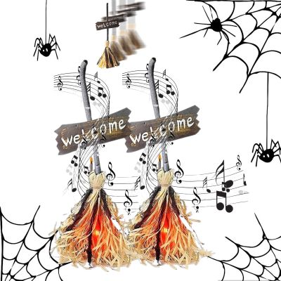 Halloween Magic Broom, Floating Broom Halloween, Halloween Dancing Broom with Lights and Spooky Sounds, Float and Move for Indoor & Outdoor Porch Halloween Party Decorations(2pcs)