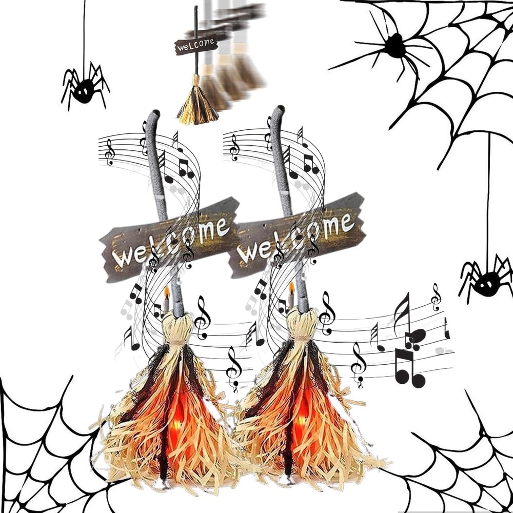 Halloween Magic Broom, Floating Broom Halloween, Halloween Dancing Broom with Lights and Spooky Sounds, Float and Move for Indoor & Outdoor Porch Halloween Party Decorations(2pcs)