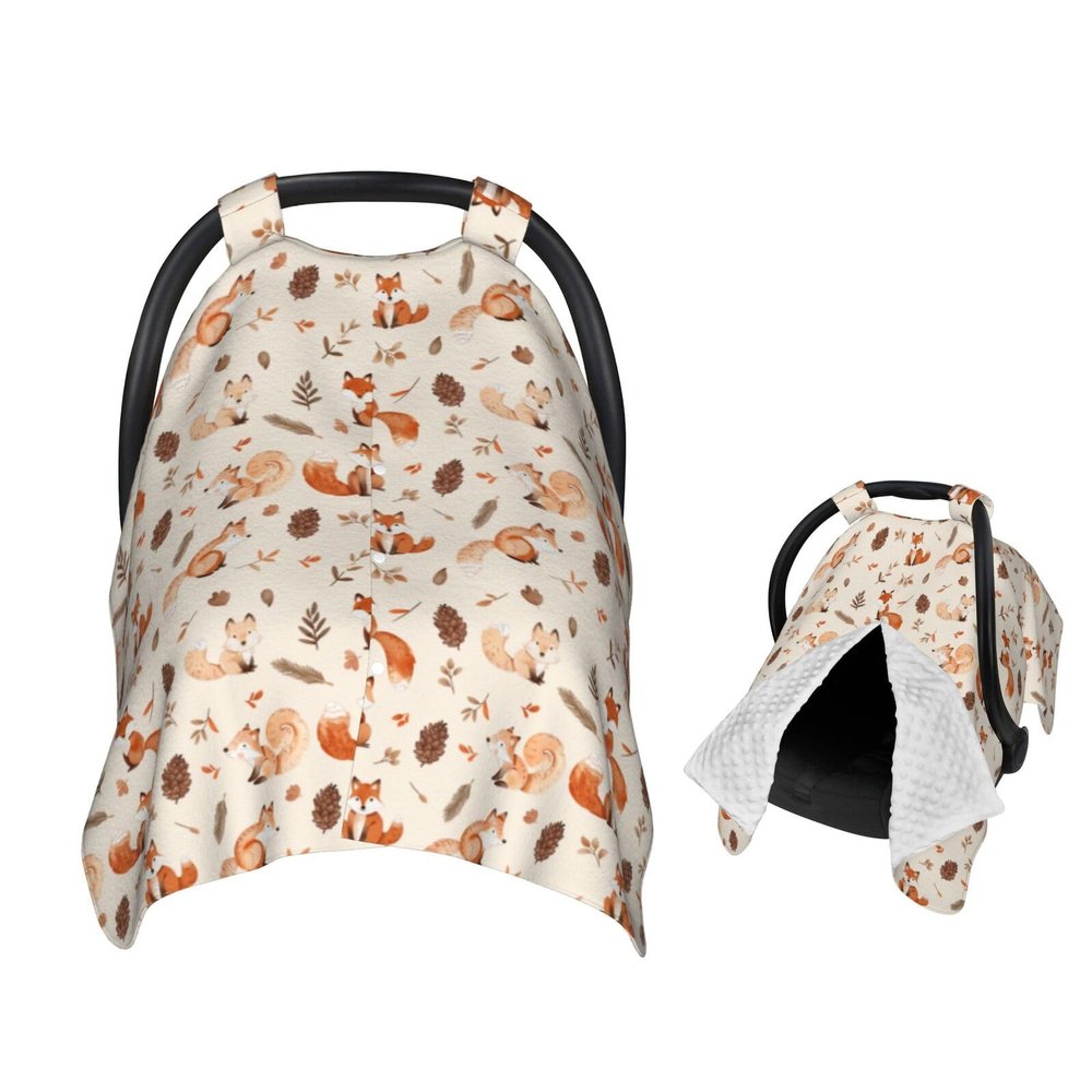 Muishi Adorable Foxes and Leaves Baby Car Seat Canopy Nursing Cover for Newborn Car Seat Breastfeeding Covers Blanket Newborn Shower Gift