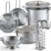 13Pcs Kids Pretend Play Kitchen Accessories Pots and Pans Playset, Stainless Steel Pots and Pans Cooking Utensils in Draining Caddy Kitchen Toy Set Accessories for Kids Toddler Age 3 Years Old view 1
