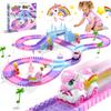 Unicorn Race Tracks for Kids Ages 3-8, 224 PCS Princess Car Toys with Magic Bendable, 2 Monster Truck, Flexible DIY Track Set, Christmas Birthday Gifts for 3 4 5 6 Year Olds Kids Toddler Girls view 1