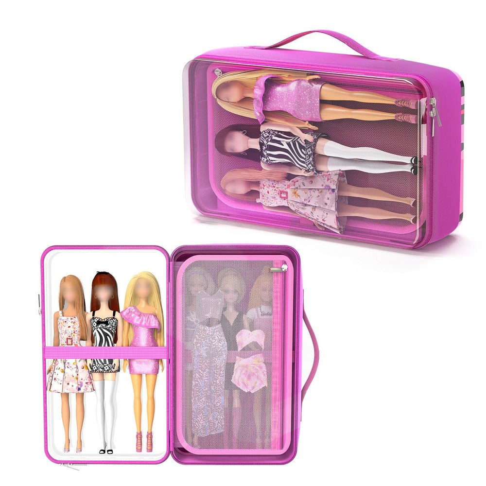 LININYHAO Carrying Case Compatible with Barbie Dolls 12-Inch,Case to Hold Dolls and Clothes, Much Pocket for Dolls Clothes, Accessories, Fits 6 Dolls & Accessories,Bag Only (5-transparent)