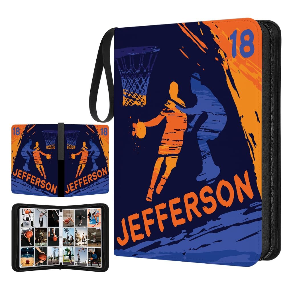 Personalized Basketball Card Binder with Name & Number  Sport Trading Card Album for Kids  Custom Sports Card Collector Book  Gifts for Boys, Teens, Players, Fans (Cool Basketball Players)