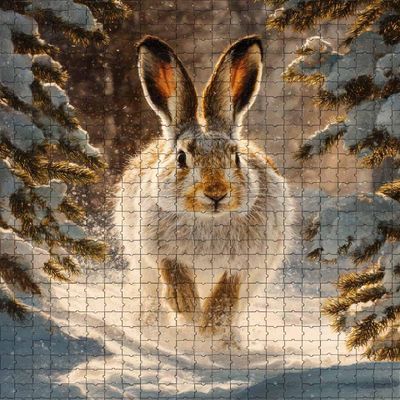 Challenging and Vibrant Energy Jigsaw Game Featuring Snowshoe Hare Running Through Winter Forest 500 Piece Puzzle for Adults and Wildlife Enthusiasts Wall Decor and Family Fun Gift