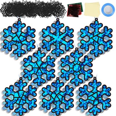 32 Sets Winter Snowflake Suncatchers Craft Kit DIY Window Stained Glass Effect Wintertime Snowflake Paper Crafts Home School Classroom Decoration Kid Birthday Gift Creative Art Project Activity Game