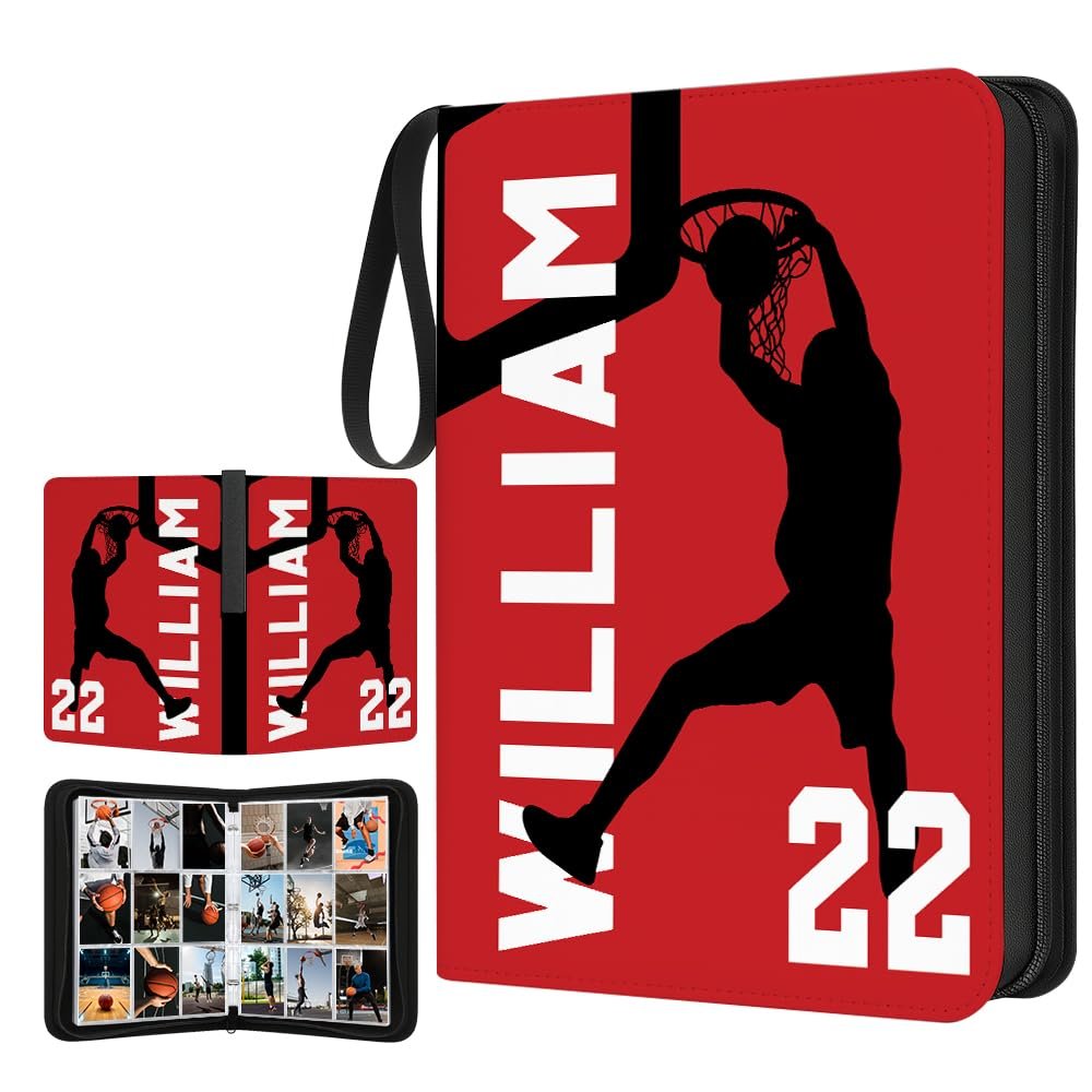 Personalized Basketball Card Binder with Name & Number  Sport Trading Card Album for Kids  Custom Sports Card Collector Book  Gifts for Boys, Teens, Players, Fans (Cool Basketball Player)