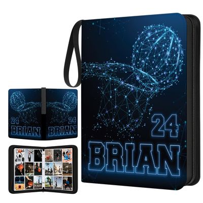 Custom Basketball Card Binder with Name & Number Personalized Sports Trading Card Album Collector Book for Kids, Teens, Boys Gift for Players & Fans (Blue Basketball Hoop)