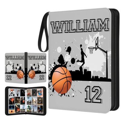 Custom Basketball Card Binder with Name & Number  Personalized Sports Trading Card Album  Collector Book for Kids, Teens, Boys  Gift for Players & Fans (Watercolor Basketball)