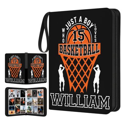 Personalized Basketball Card Binder with Name & Number  Sport Trading Card Album for Kids  Custom Sports Card Collector Book  Gifts for Boys, Teens, Players, Fans (Boy Loves Basketball)